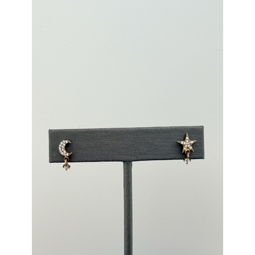 Mismatched Moon and Star Dangle Stud Earrings, Sterling Silver Celestial Jewelry